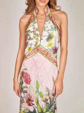 Printed Halter Neck Backless Maxi Dress.