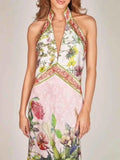 Printed Halter Neck Backless Maxi Dress.