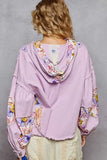 POL Floral Print Cropped Hooded Jacket with Raw Hem.