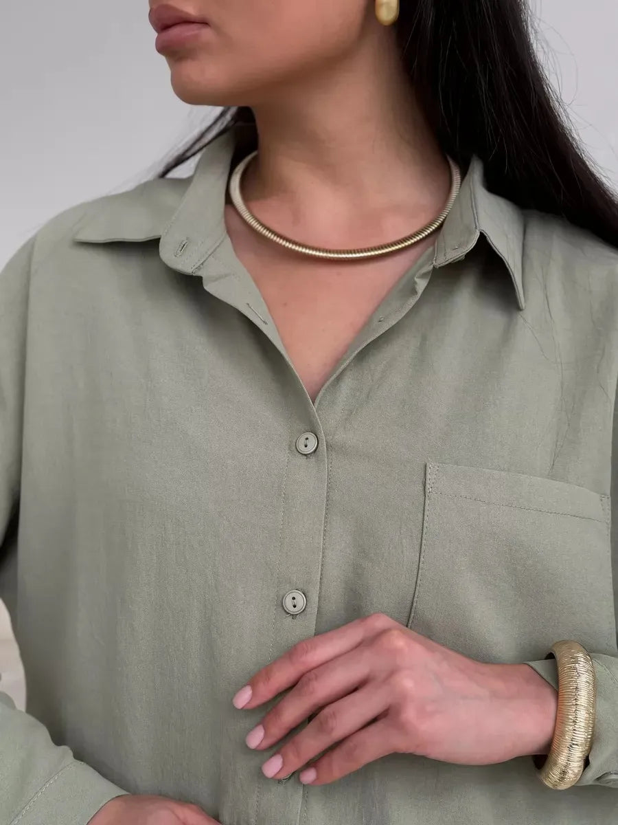 Button Up Long Sleeve Shirt and Pants Set.