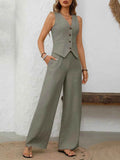 V-Neck Vest and Wide Leg Pants Set for Effortless Style - EBYNN