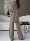 Slit Mock Neck Top and Pants Sweater Set - EBYNN