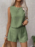 Round Neck Sleeveless Top and Shorts Set - EBYNN