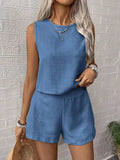 Round Neck Sleeveless Top and Shorts Set - EBYNN