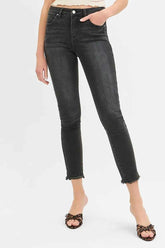 RISEN Plus Size Tummy Control Mid Rise Crop Skinny Jeans.