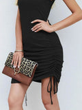 Ruched Sleeveless Dress with Round Neck.