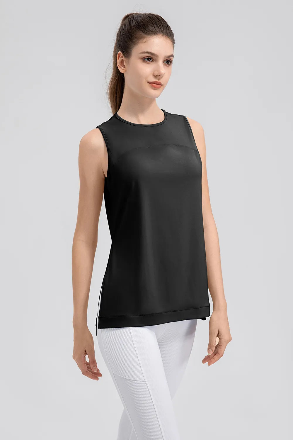 Slit Round Neck Tank Top.