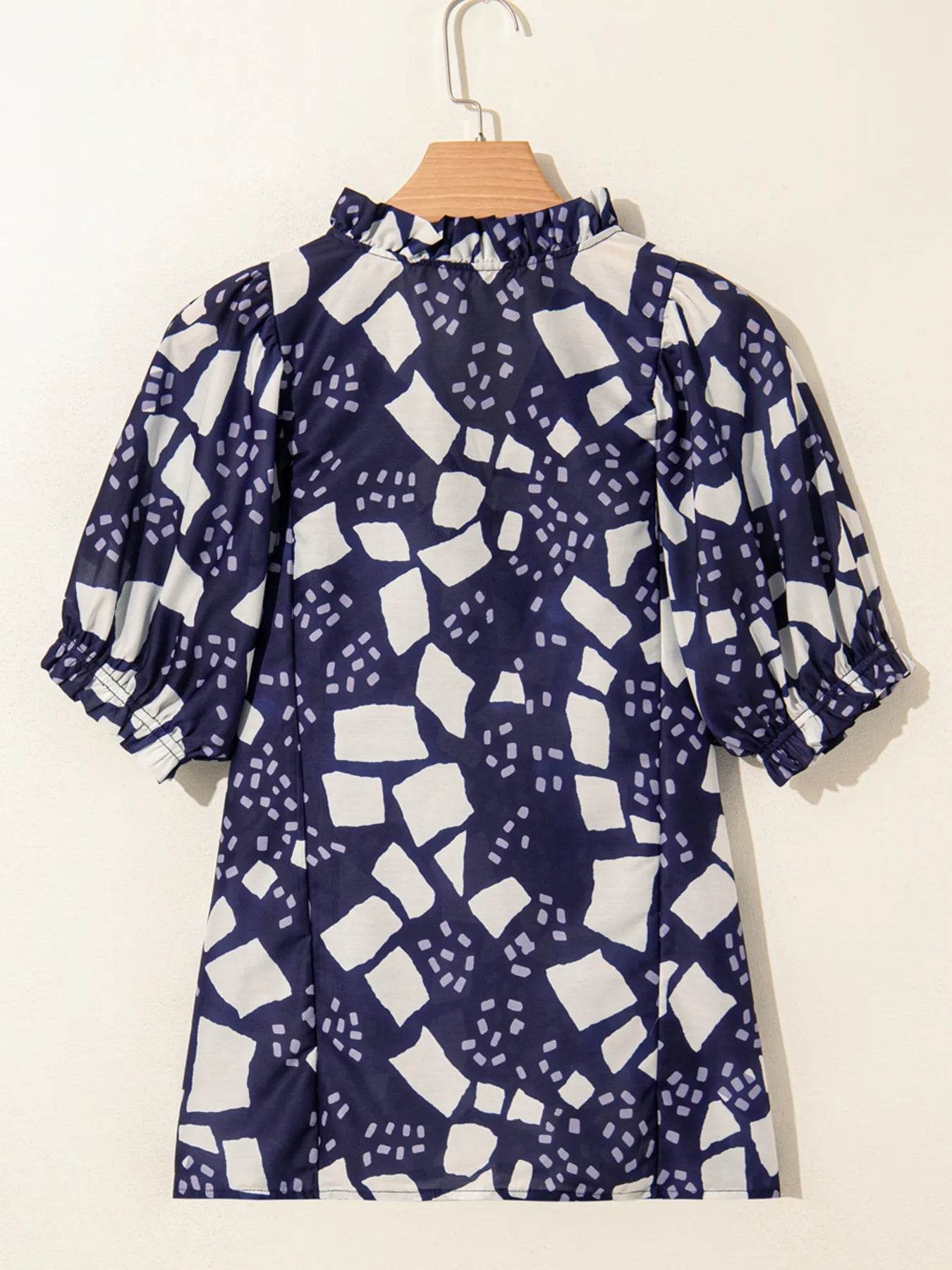 Abstract Puff Sleeve Blouse with Frilled Details - EBYNN