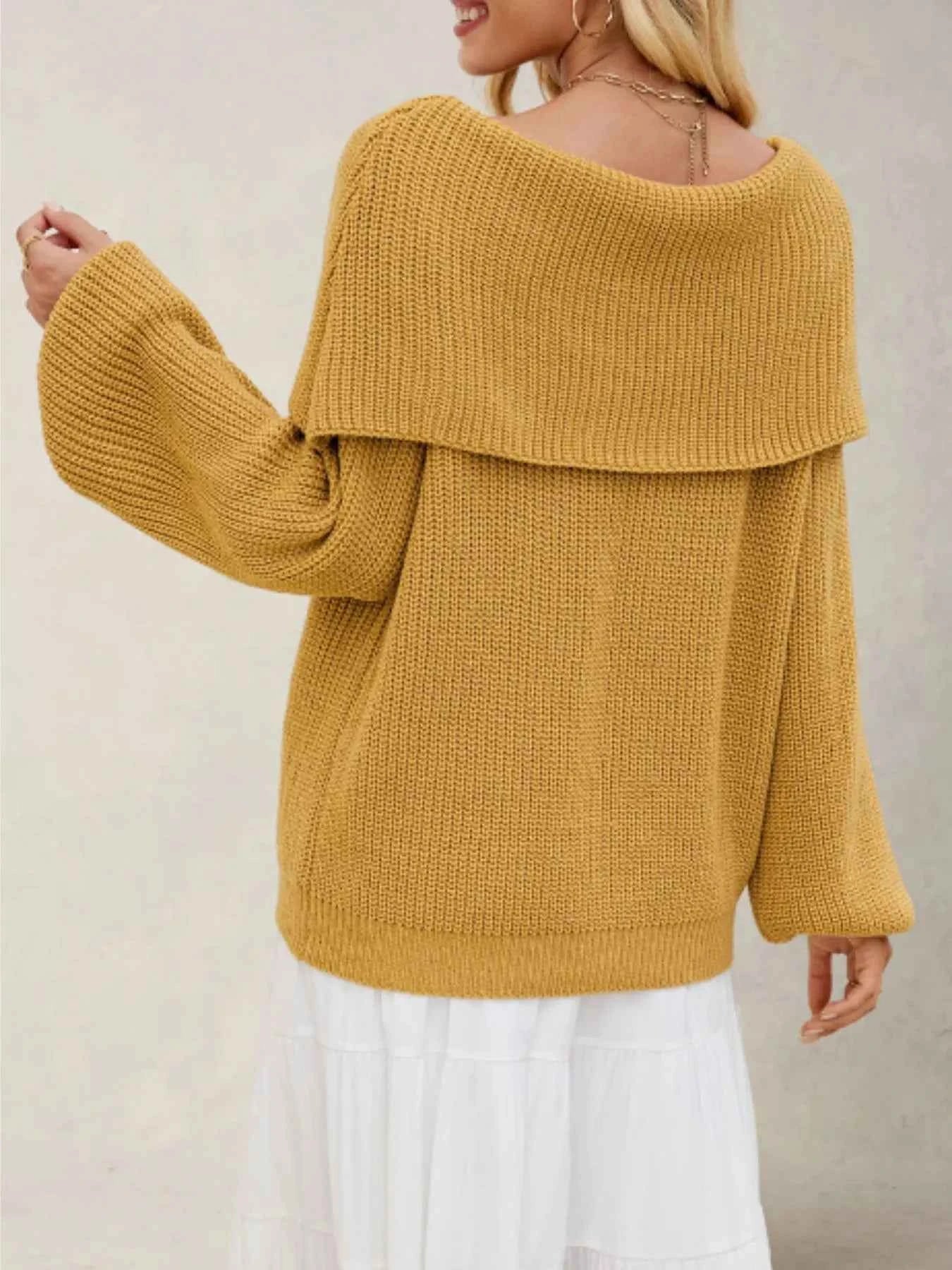 Fold-Over Collar Long Sleeve Sweater.