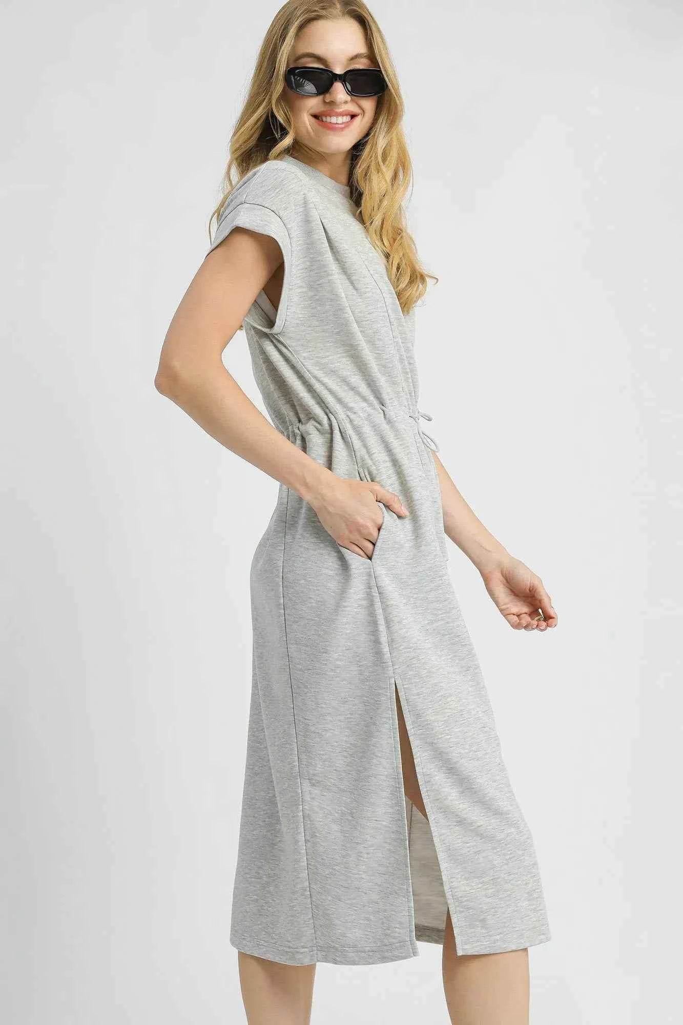 Umgee Side Slit Midi Tee Dress with Pockets.