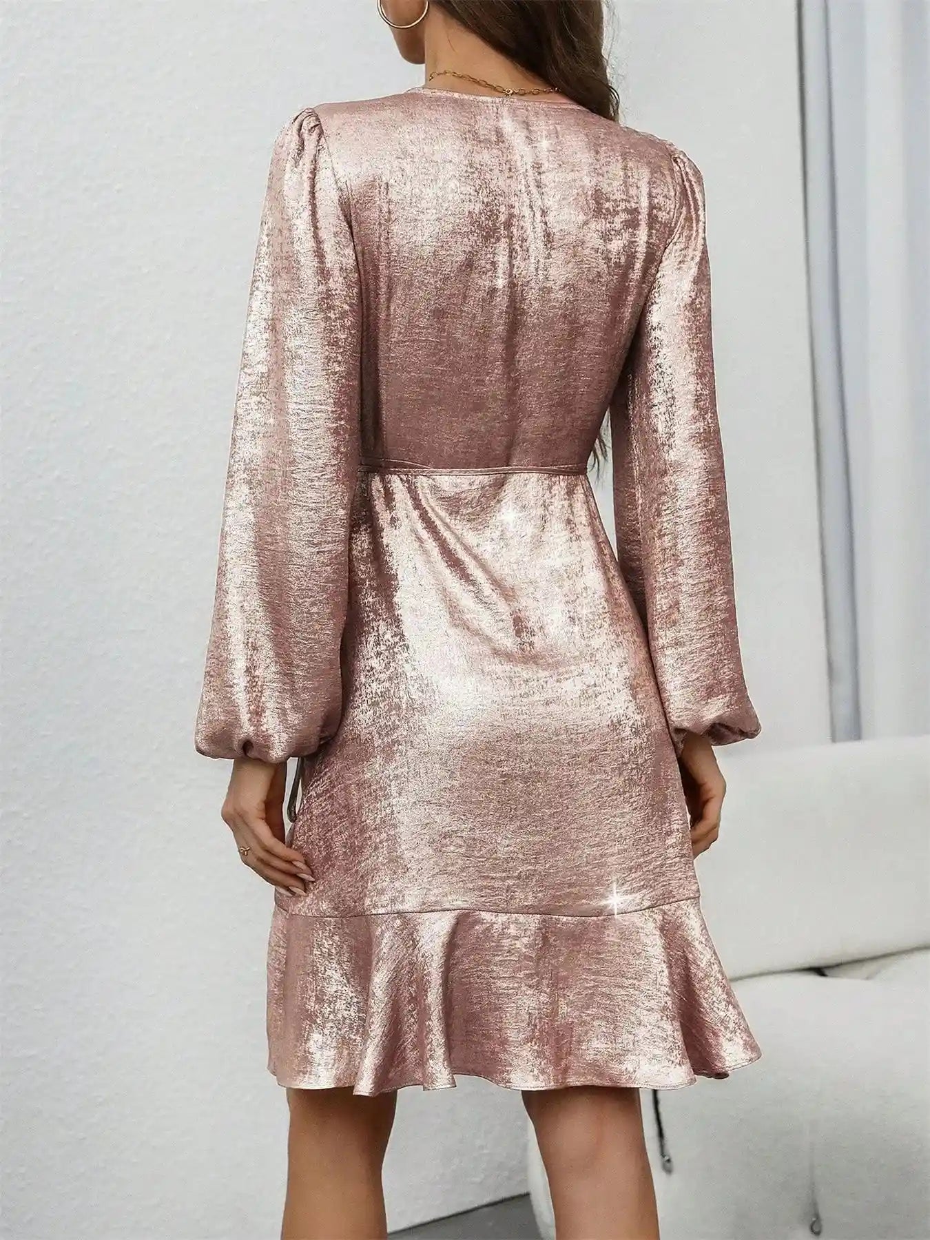 Surplice Long Sleeve Mini Dress.