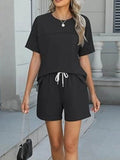 Sleek Round Neck Short Sleeve Top & Shorts Set - EBYNN