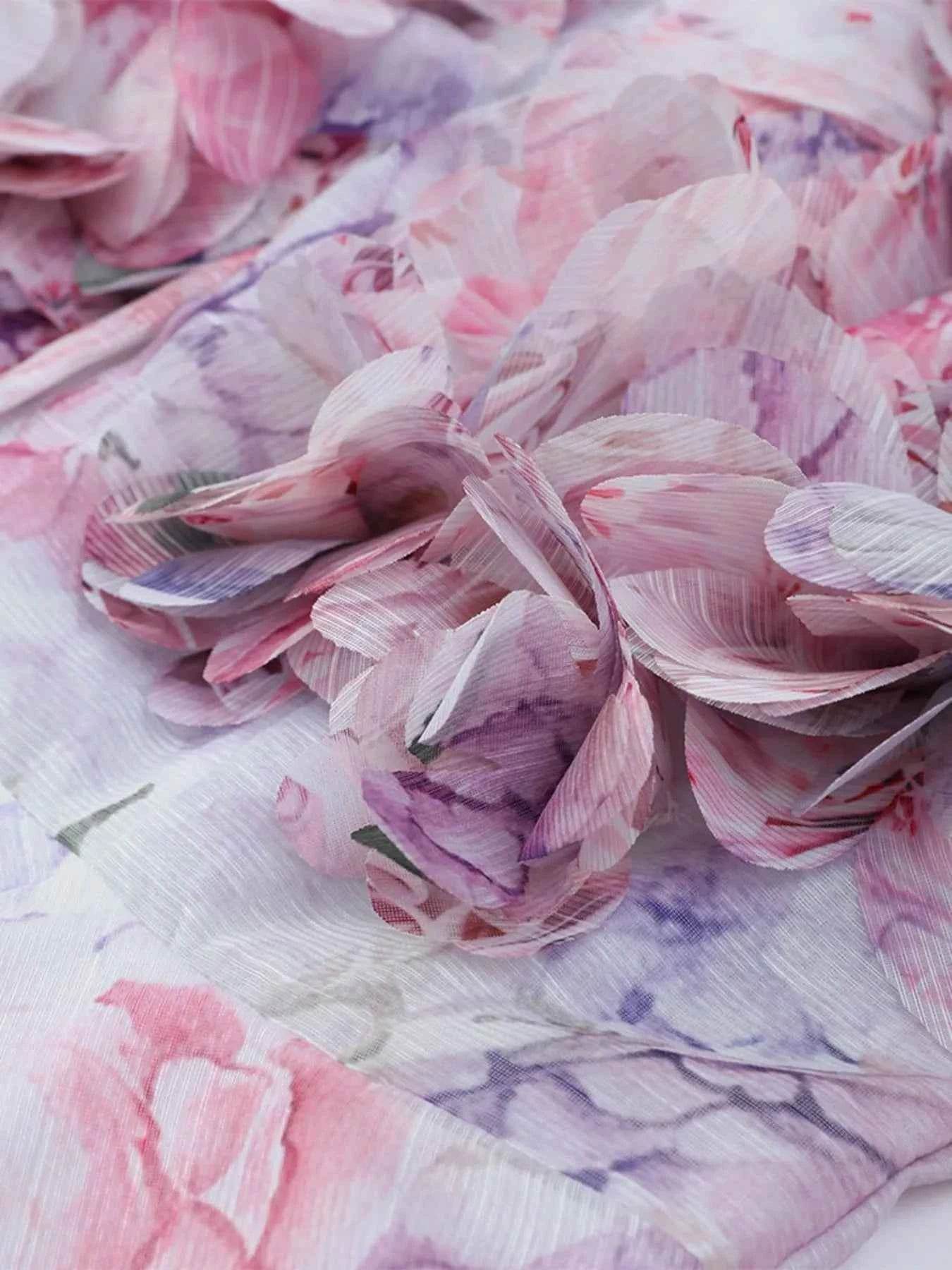 Floral Print Ruffled Mini Dress with Deep V-Neck.