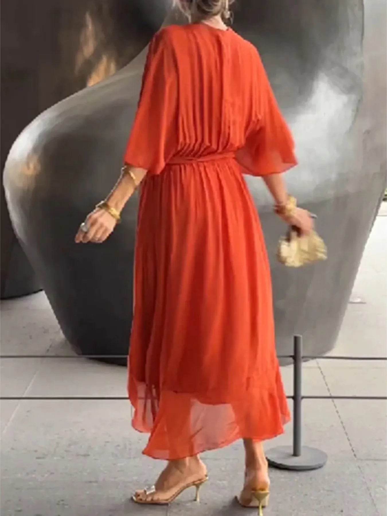 Plus Size Full Size Flowy Tie Front Midi Dress.