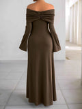 Off-Shoulder Long Sleeve Bodycon Maxi Dress.