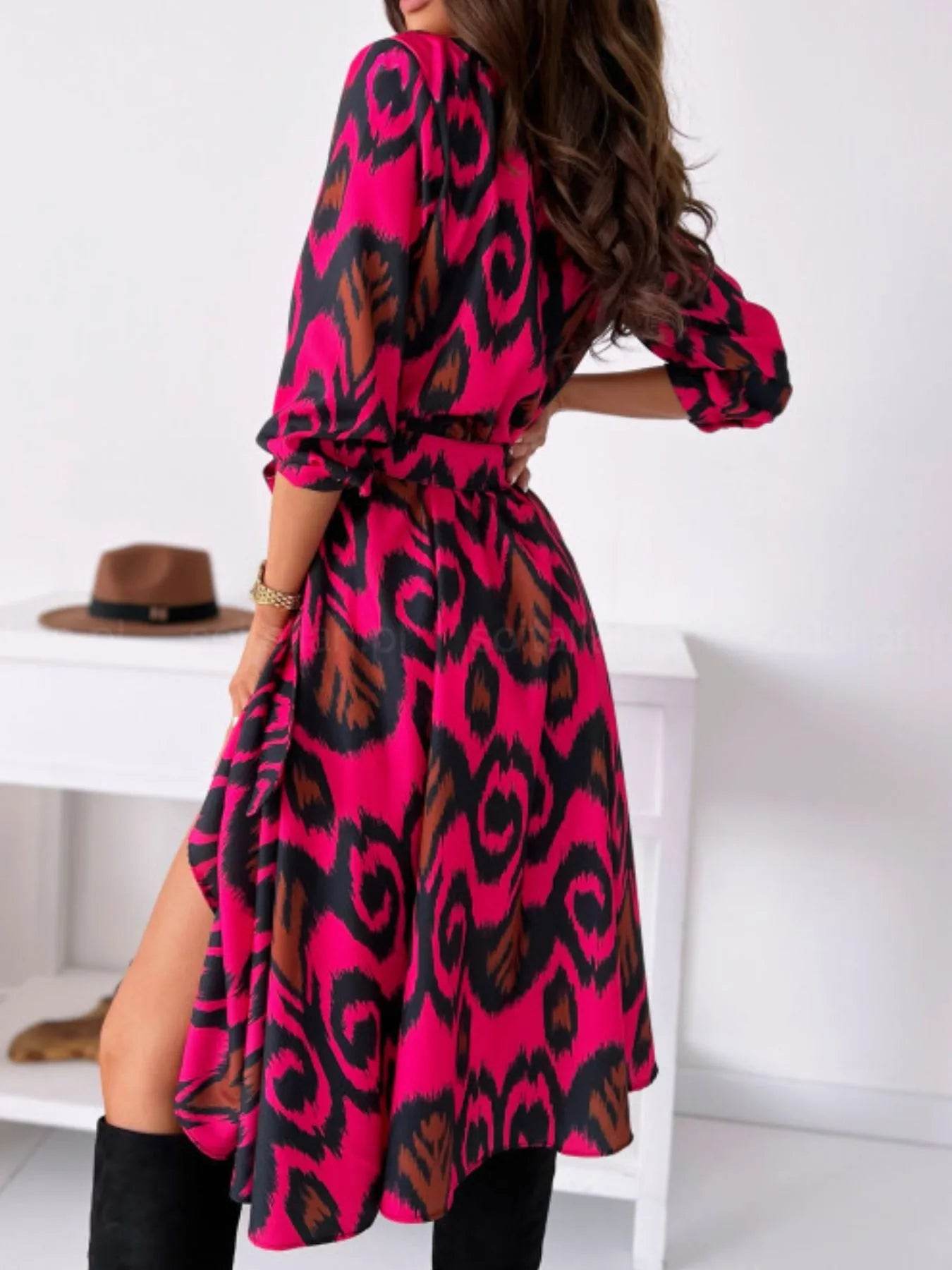 Printed Tie Waist Midi Dress.