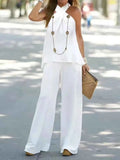 Halter Top and Wide Leg Pants Matching Set.