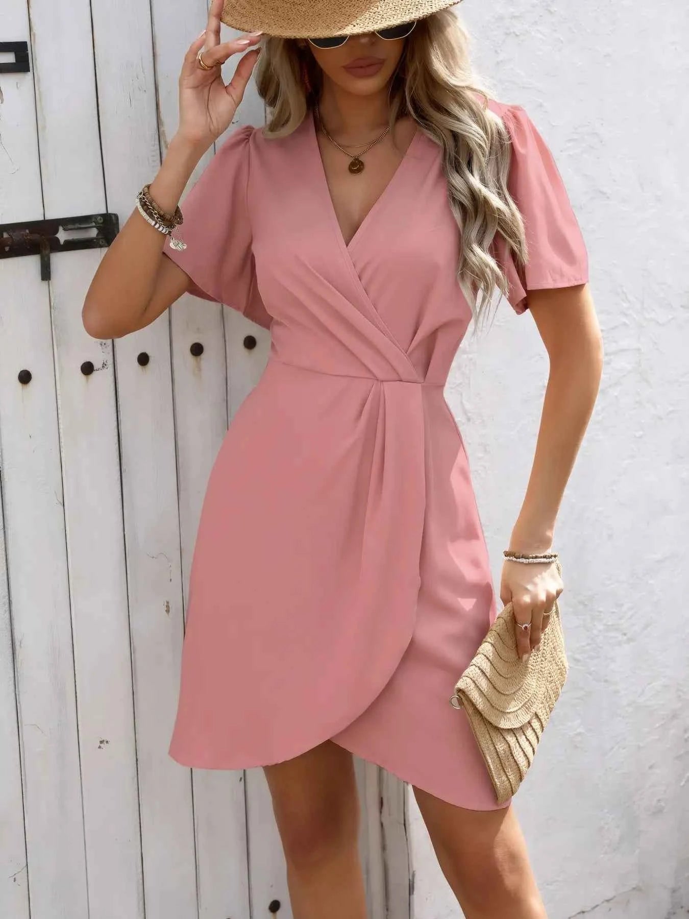 Surplice Flutter Sleeve Mini Dress.