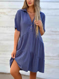 Plus Size Tiered Button-Front Short Sleeve Dress.