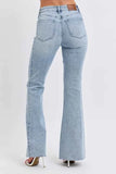 Judy Blue Plus Size Mid Rise Flare Jeans with Rhinestone Detail.