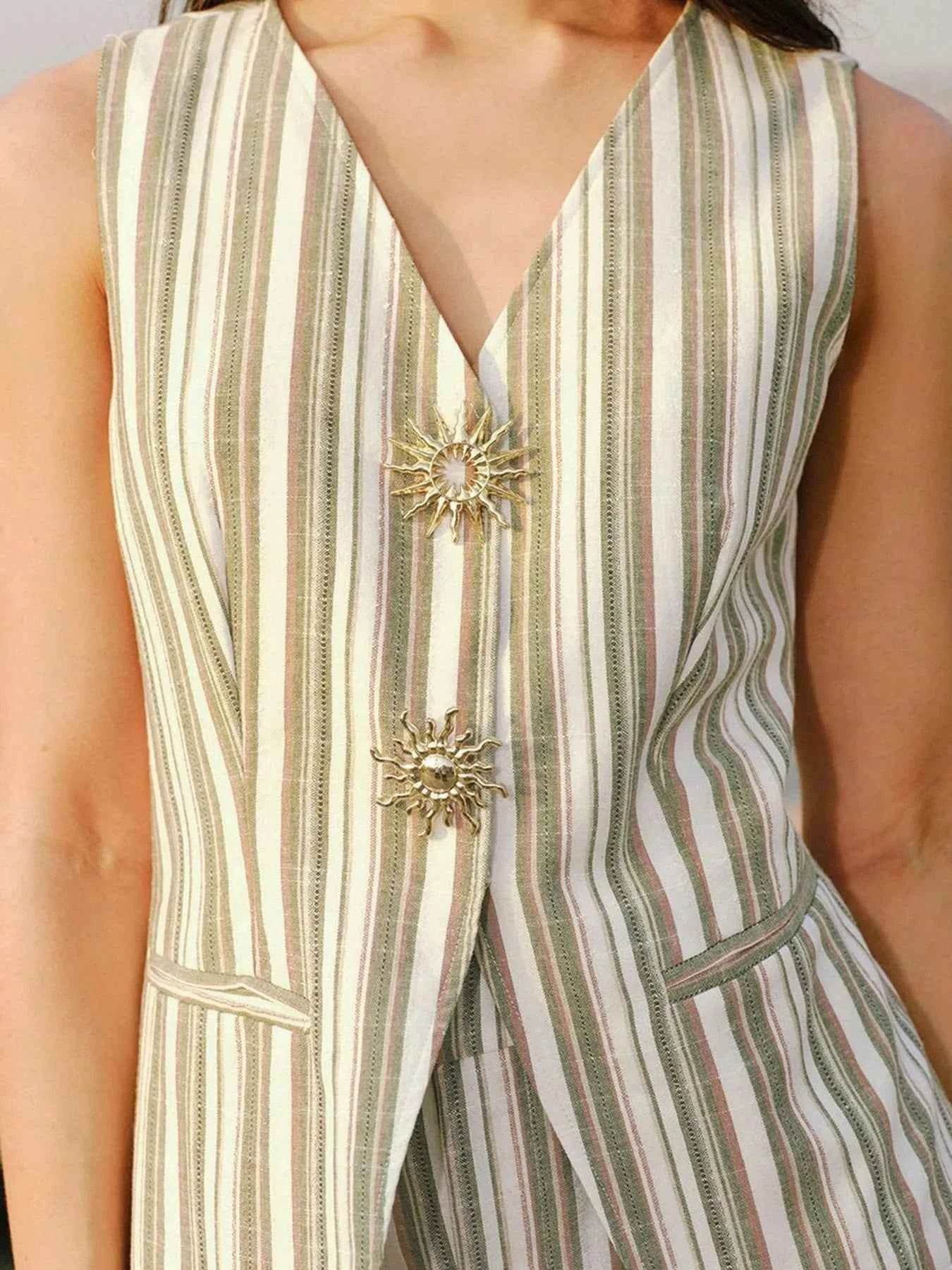 Striped Sleeveless V-Neck Two-Piece Set for Effortless Style - EBYNN