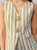Striped Sleeveless V-Neck Two-Piece Set for Effortless Style - EBYNN