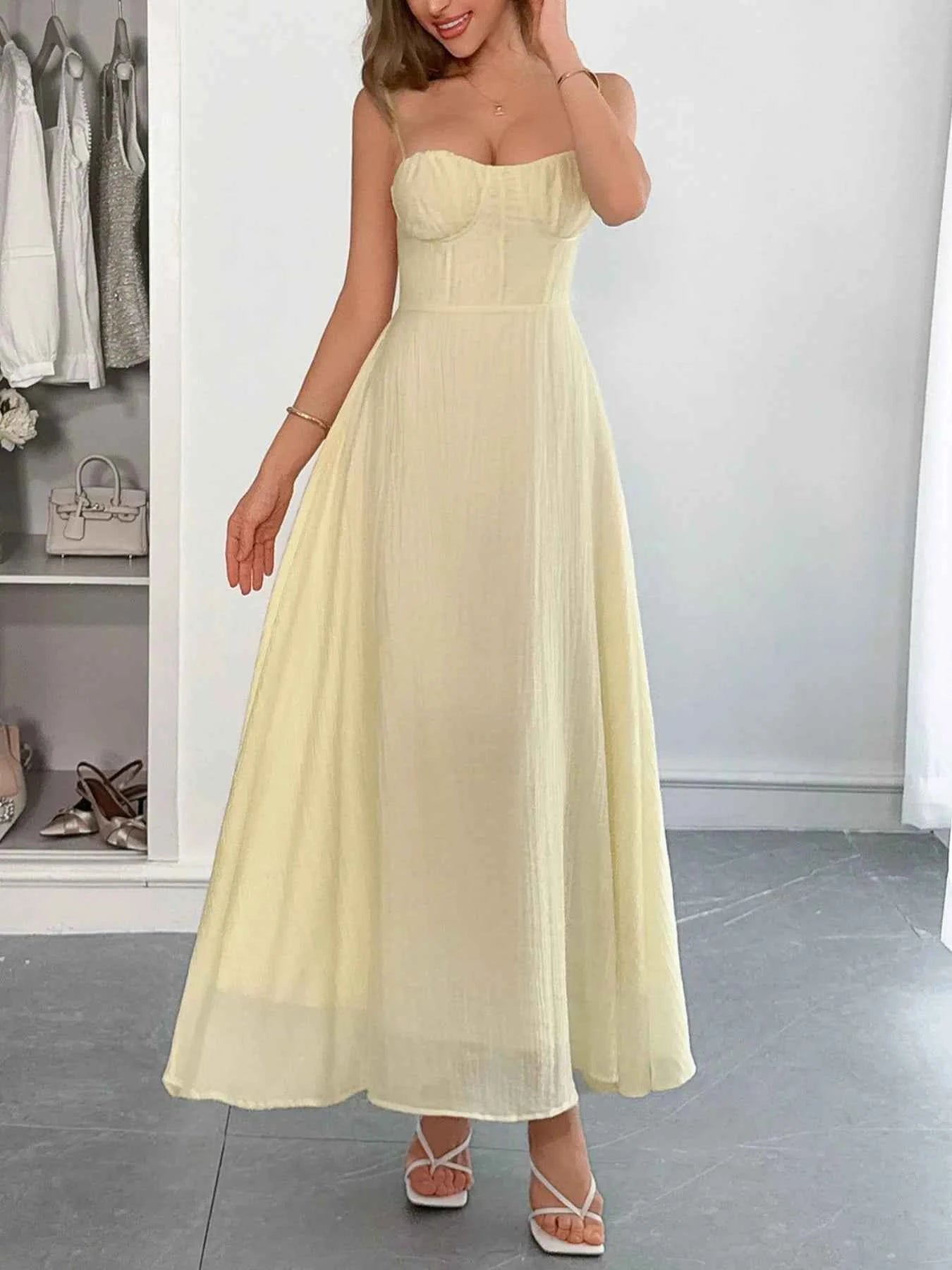 Sweetheart Neck Backless Cami Dress.