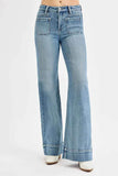 RISEN Plus Size High Rise Wide Flare Patch Pocket Jeans.