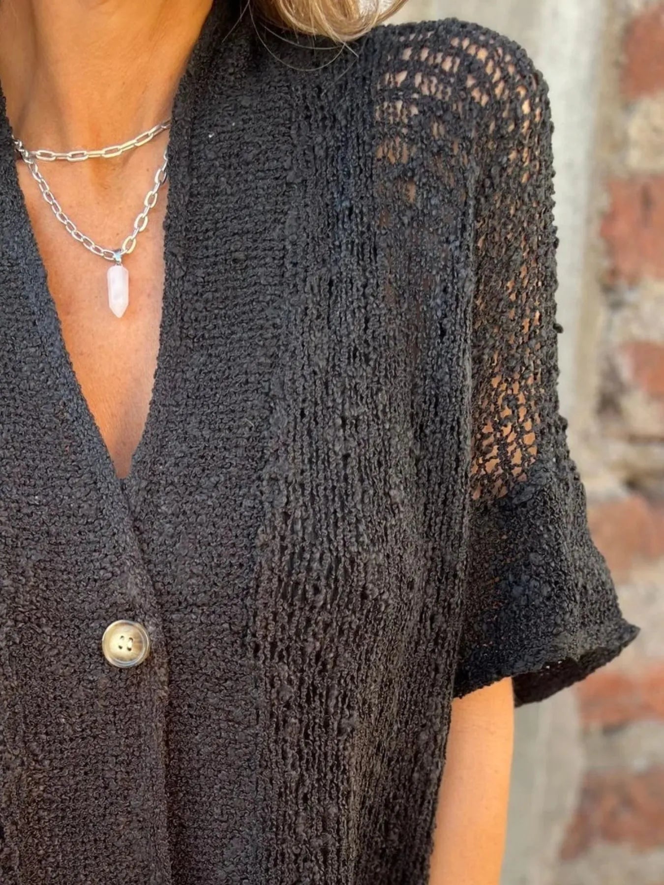 Plus Size One Button Openwork Cardigan.