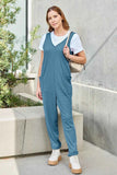 Double Take Full Size Sleeveless Straight Jumpsuit.