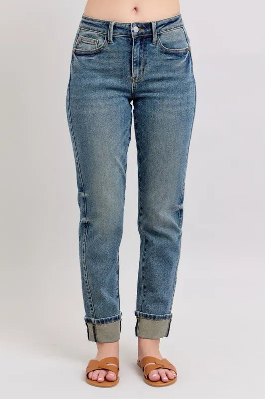 Judy Blue Plus Size Mid Rise Vintage Wash Boyfriend Jeans.