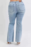 Judy Blue Plus Size Mid Rise Flare Jeans with Rhinestone Detail.