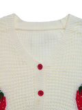 Strawberry Pattern V-Neck Button-Up Cardigan.