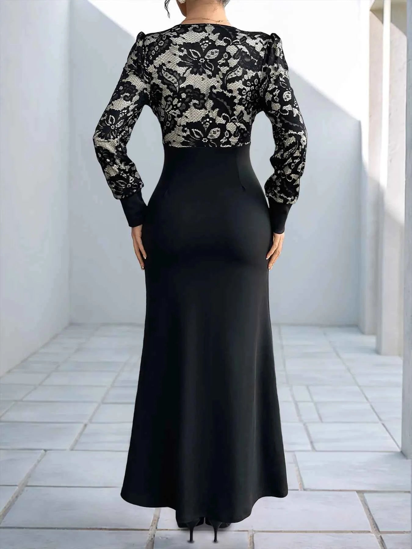 Lace V-Neck Long Sleeve Maxi Dress.