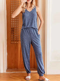 Ribbed Knit V-Neck Tank and Pants Lounge Set.