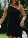 Ruched One-Shoulder Mini Dress.