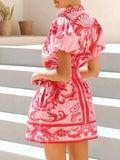 Printed Puff Sleeve Top and Skirt Set.