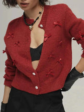 Bow Button Up Long Sleeve Cardigan.