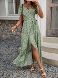 Printed Surplice Maxi Dress with Flutter Sleeves.
