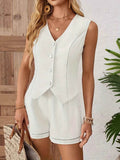 Button-Up Cotton Vest and Shorts Set - EBYNN