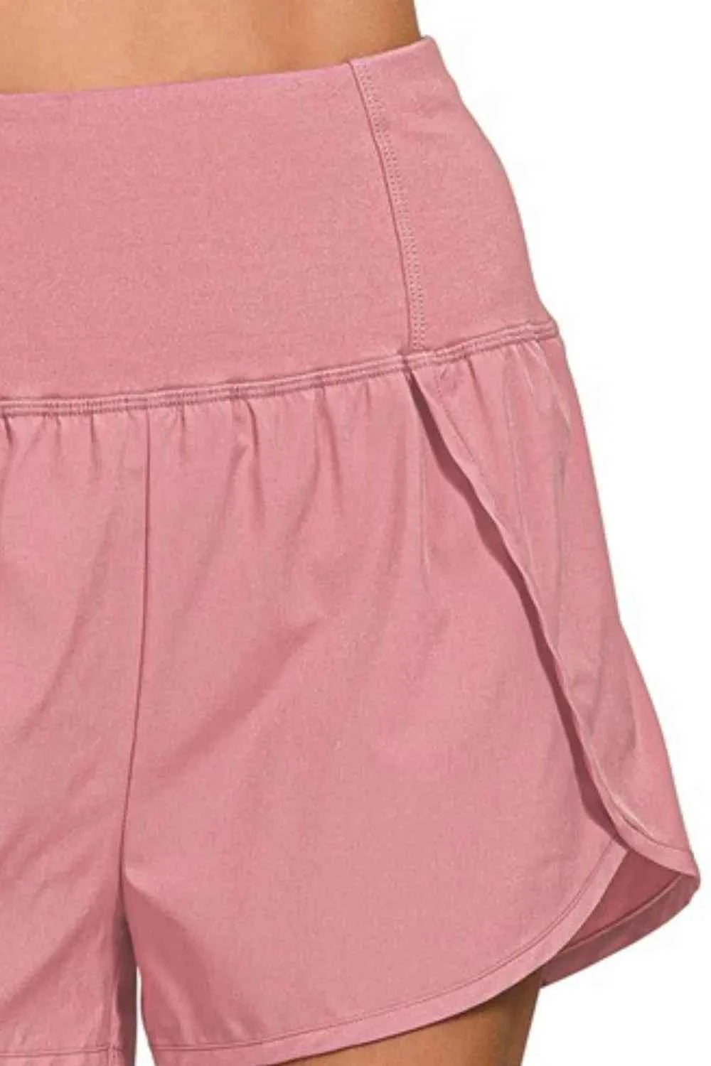 Zenana High Waisted Zippered Back Pocket Running Shorts.