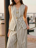 Striped Sleeveless V-Neck Two-Piece Set for Effortless Style - EBYNN