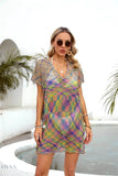 Colorful Angel Wings Mesh Beach Cover-Up with Short Sleeves for Summer Outings