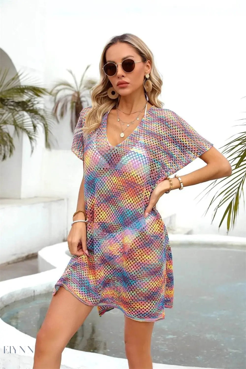 Colorful Angel Wings Mesh Beach Cover-Up for Stylish Summer Outings by Trendsi