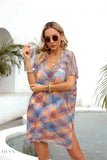 Colorful Angel Wings Mesh Beach Cover-Up with Short Sleeves for Stylish Summer Outfits