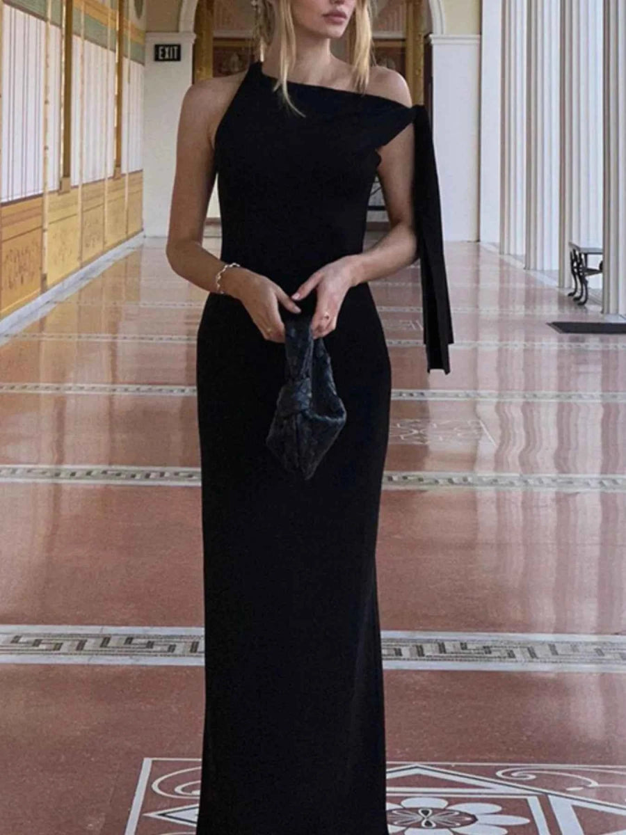 Asymmetrical Tied Sleeveless Maxi Dress.