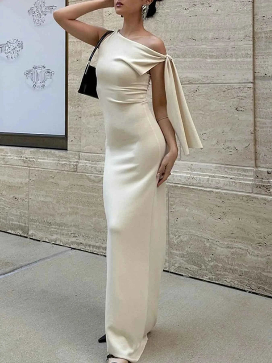Asymmetrical Tied Sleeveless Maxi Dress.