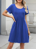 Pleated Front Round Neck Swing Dress.