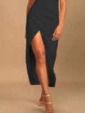 Split Asymmetrical Neck Midi Dress.