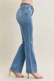 Judy Blue Plus Size Mid Rise Bootcut Jeans with Destroyed Hem.